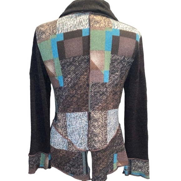 Bali sweater cardigan full zip front long sleeve drawstring patchwork Sz Medium - Picture 2 of 9